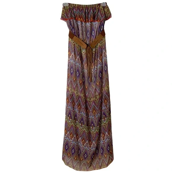 No Boundaries | Medium (7-9) | Juniors Bohemian Maxi Dress, Brown Tassel Belt No Boundaries | Medium (7-9) | Juniors Bohemian Maxi Dress, Brown Tassel Belt